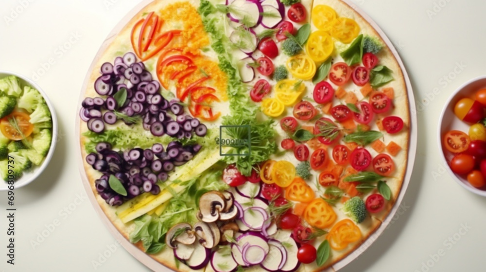 Gourmet veggie pizza showcasing vibrant vegetables
