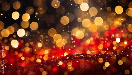 vibrant holiday bokeh red christmas background with glittering lights in gold and black