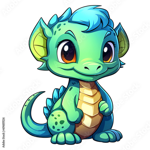 cute baby dragon smiling with big eyes clipart kids illustration transparent background for stickers 