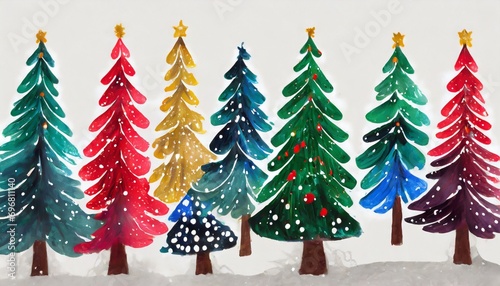 colorful christmas trees on white hand drawn holiday hristmas tree on isolated background