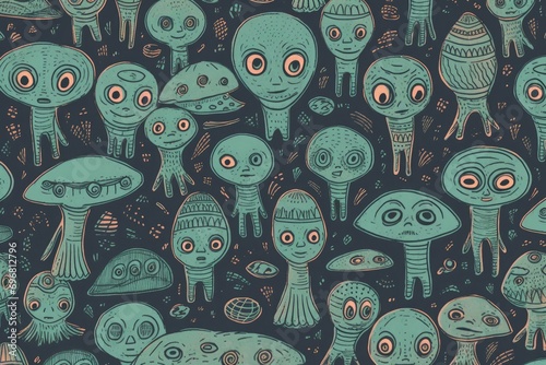 Strange alien creatures. Cartoon style background wallpaper illustration