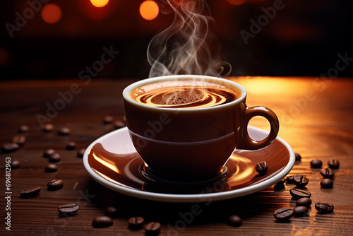 Cup of hot Americano coffee on the table