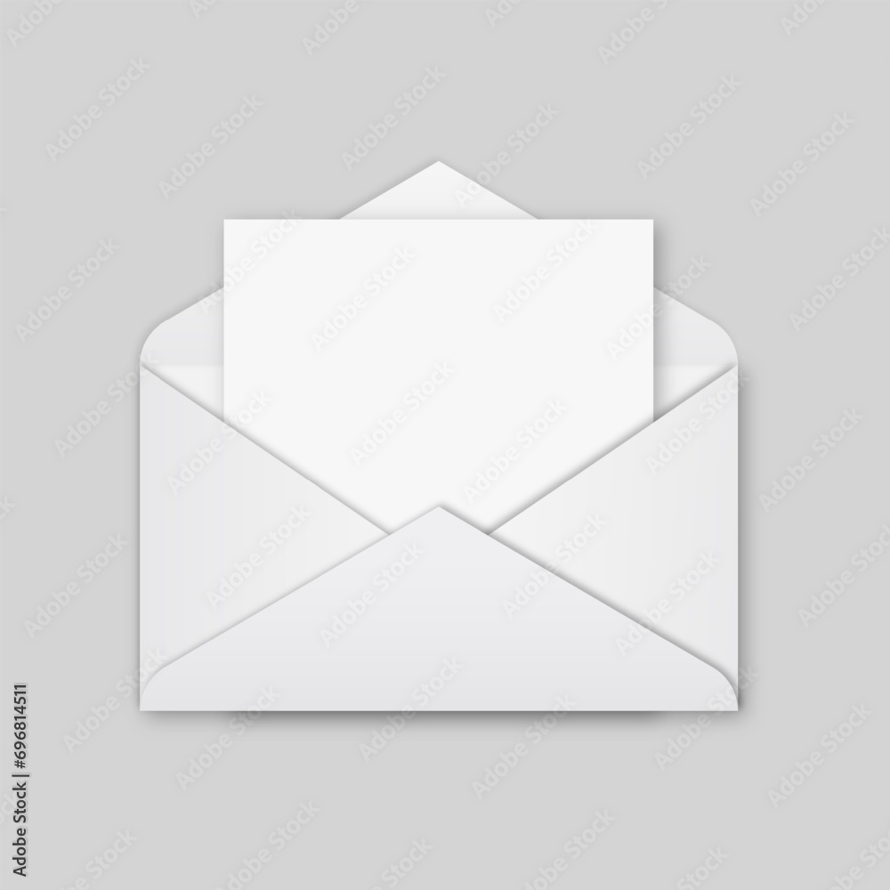 Realistic envelope on isolated background with realistic shadow. Open envelope with blank letterhead for your design. Vector EPS 10 Realistic envelope on isolated background with realistic shadow. Open envelope with blank letterhead for your design. Vector EPS 10
