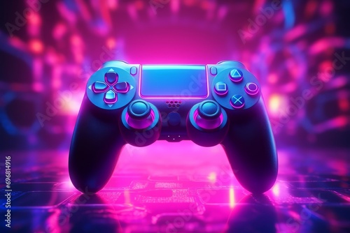 Gamepad in neon light. 3d rendering, 3d illustration.