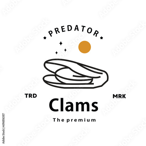 vintage retro hipster clams logo vector outline monoline art icon