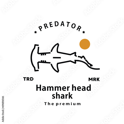 vintage retro hipster hammer head shark logo vector outline monoline art icon