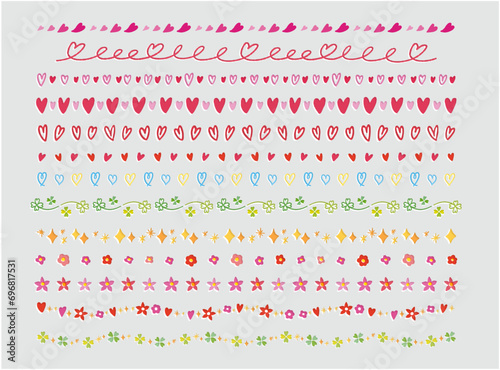 手書きのハートやキラキラやお花やクローバーの線