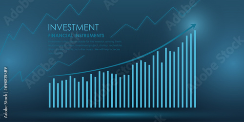 Vector illustration. Investments, financial instruments, economic trends, trade and investment, graphs, charts. Presentation concept, website background, poster or banner, advertising. Digital agency.