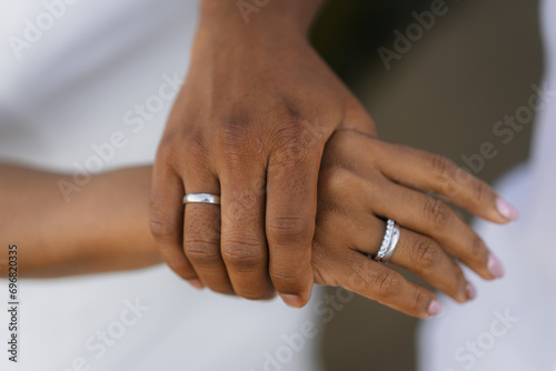 Hands of bride and groom with rings at a wedding, marriage ceremony