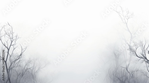 A serene and mystical scene of bare trees enveloped in dense fog © พงศ์พล วันดี