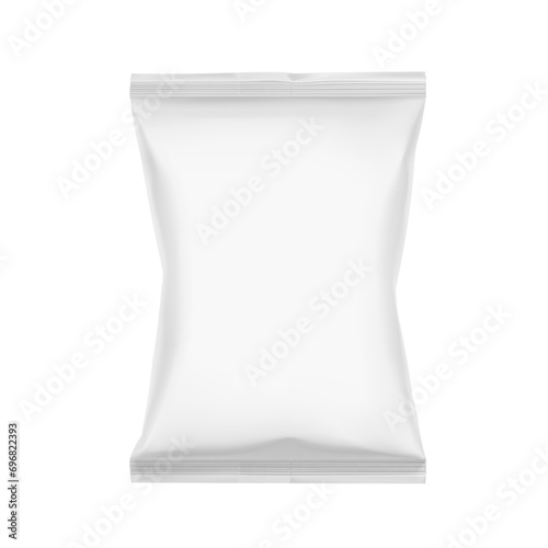 Food snack pillow bag mockup. Hight realistic vector illustration isolated on white background. Can be use for template your design, promo, adv. EPS10.