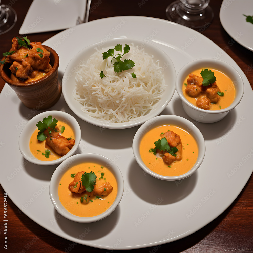 Indian butter chicken with saffron-infused basmati rice. ai generative