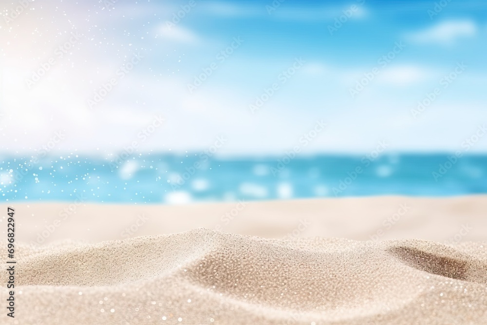 Beach getaway. Picturesque scene captures essence of perfect beach vacation. Golden sand stretches along shoreline meeting clear blue waters of ocean Beach getaway. Picturesque scene captures essence of perfect beach vacation. Golden sand stretches along shoreline meeting clear blue waters of ocean