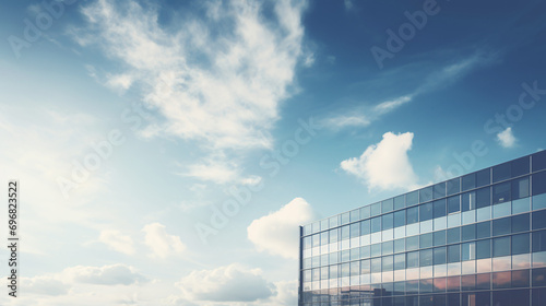 Blurred clouds over a commercial building