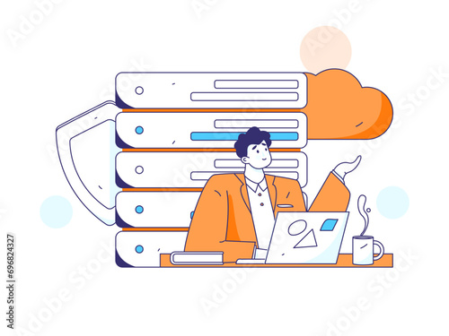 Flat vector illustration of business people operating work scene
