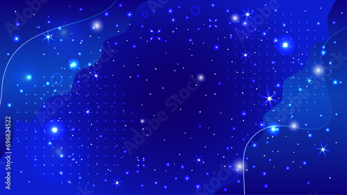 キラキラ光る夜空の星、冬に輝く幻想的な青い天体、ベクターイラスト背景素材