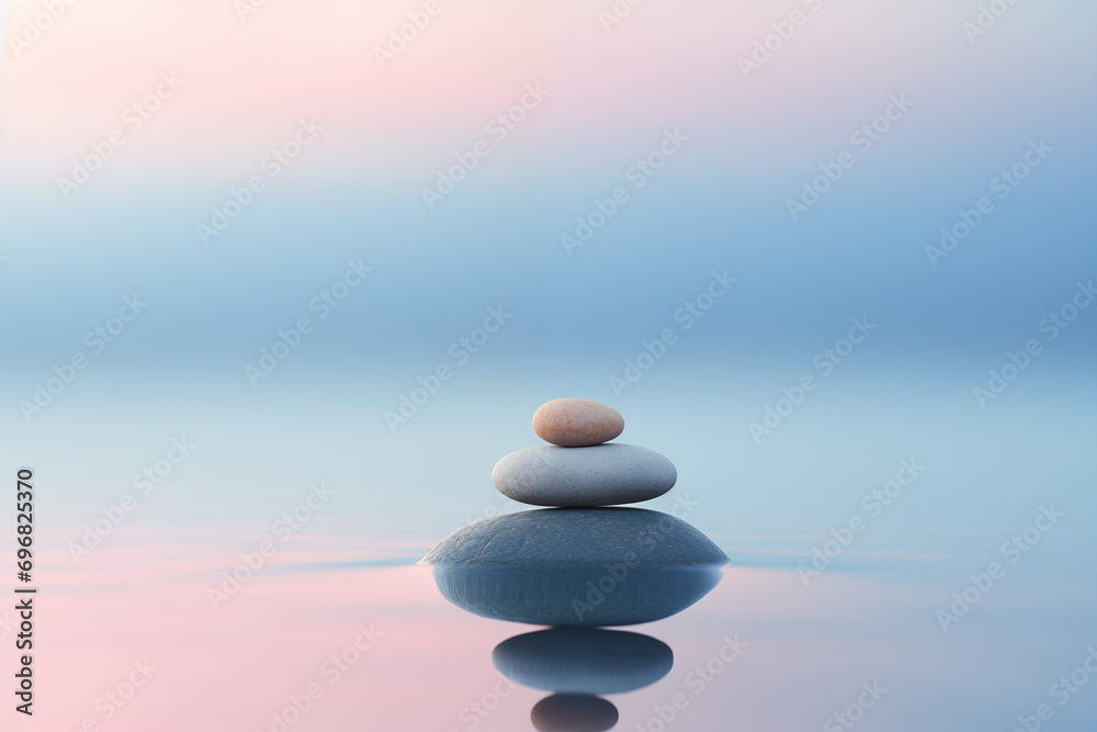Still life of pyramid with sea stones over calm water surface. Generative AI Still life of pyramid with sea stones over calm water surface. Generative AI