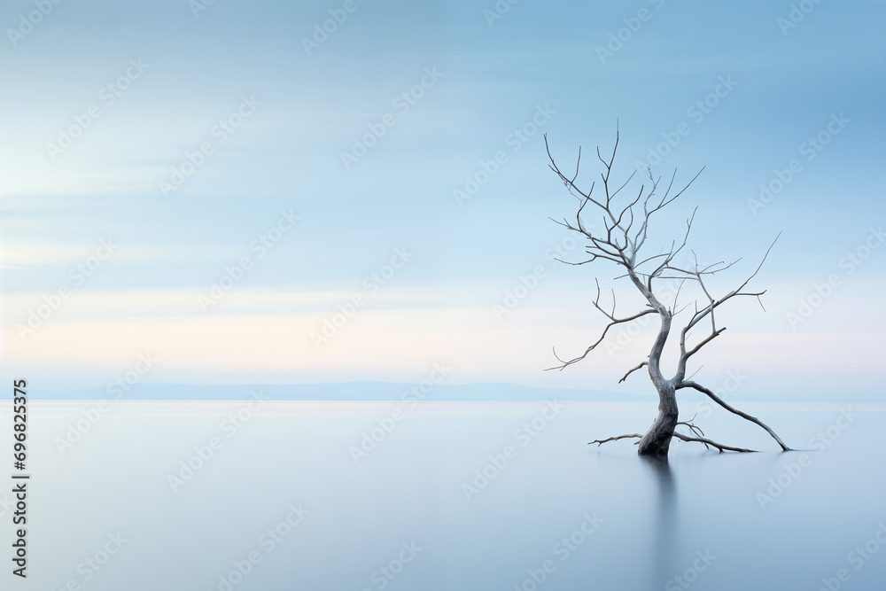 Single small dry tree plant representing serenity and calmness. Generative AI Single small dry tree plant representing serenity and calmness. Generative AI