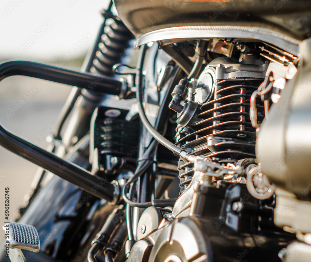 Obraz premium motorcycle engine and a motorcycle fuel tank close-up