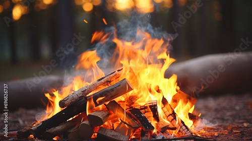 Bonfire Orange flame of a fire Bonfire on the grill