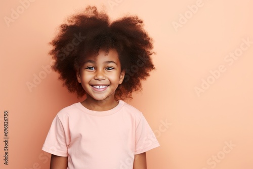 Smiling black girl boy studio portrait, simple background. AI generative