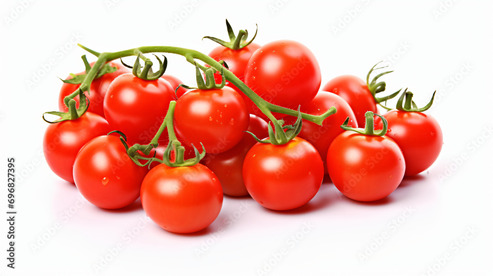 Bunch of fresh cherry tomatoes isolated on white background