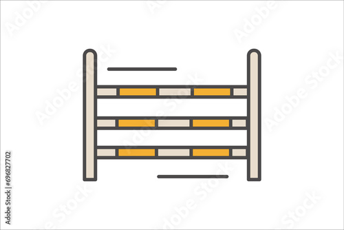 Horse Jumping Bar Flat Icon. Equestrian Sport Competition. Vector Illustration of Equine Show Jumping Obstacle for Riding Enthusiasts and Training Courses. Isolated on White Background.
