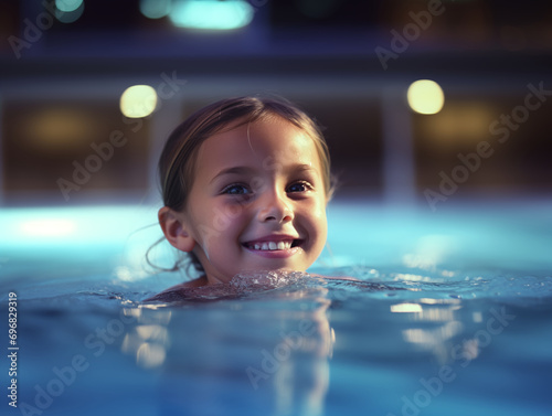 수영장에서 수영하는 어린이 