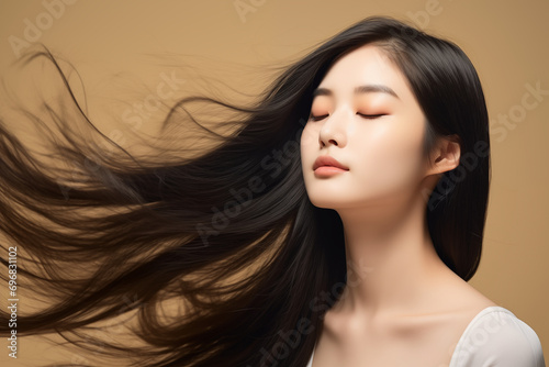 머리카락이 흩날리는 여성 모델
