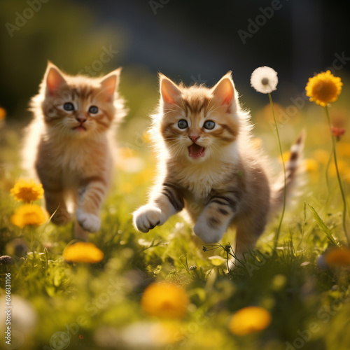 Cute kittens are playing in the garden © Martin