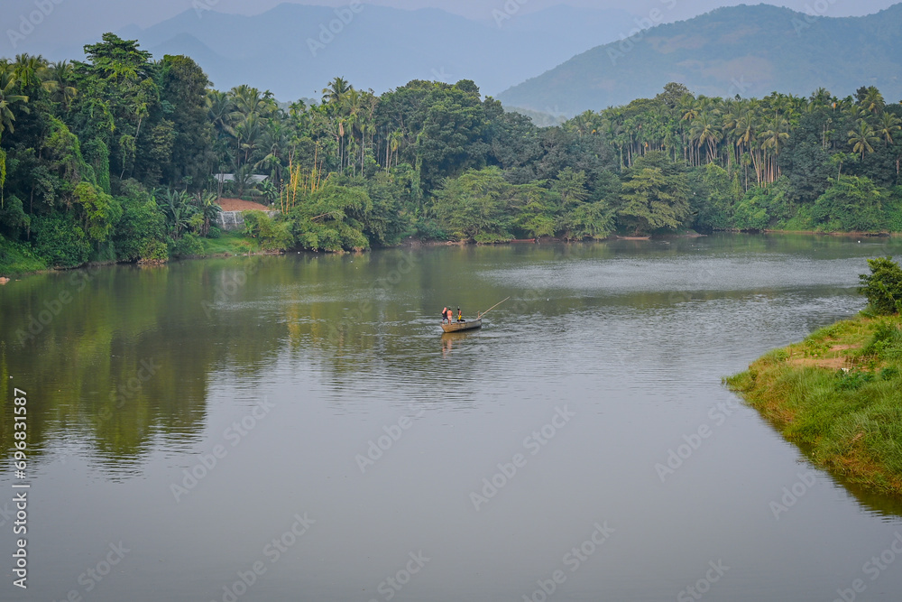An aesthetic morning view of Chaliyar river from Areekode town in Malappuram district.