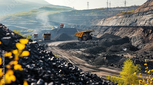 Coal mining at an open pit photo