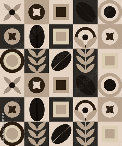 Geometric pattern coffee design. geometric seamless pattern in coffee tones for packaging, banner, poster, flyer, cover. Vector drawing, design elements.