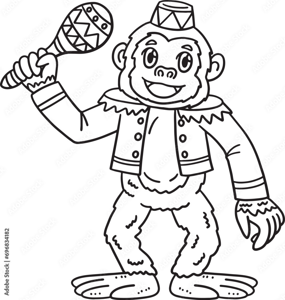 Circus Monkey with Maracas Isolated Coloring Page