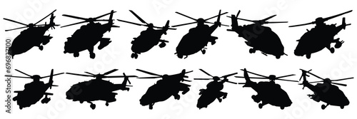 Helicopter war army silhouettes set, large pack of vector silhouette design, isolated white background photo