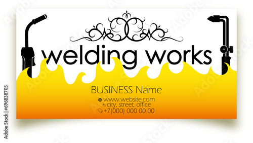 Welder and welding work business card concept with pattern