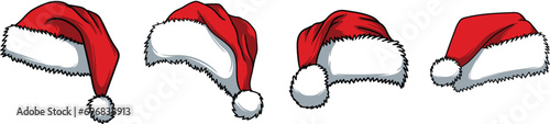 Realistic set of red santa hats. New Year red hat. - stock vector.