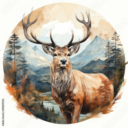 watercolor Chubby Reindeer Sublimation clipart, Generative Ai