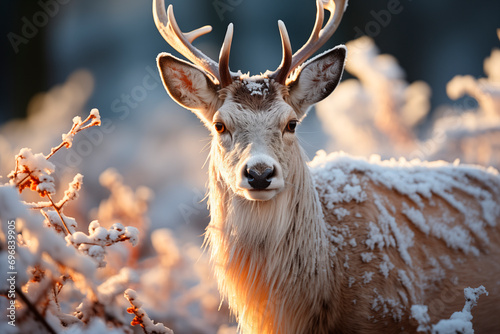 Winter Wanderer Graceful Stag Roaming Through the Snow