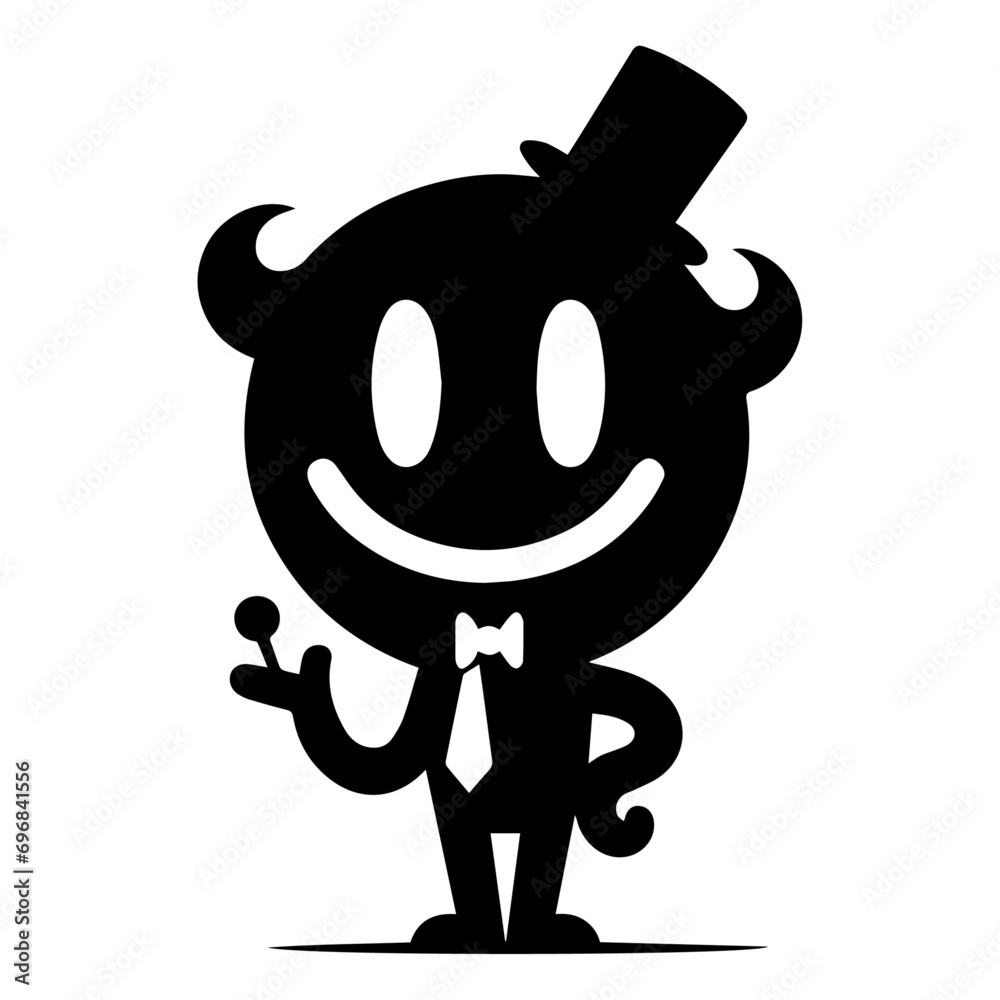 minimal carton funny character, Mr. Funny, vector silhouette, black color silhouette, white background minimal carton funny character, Mr. Funny, vector silhouette, black color silhouette, white background