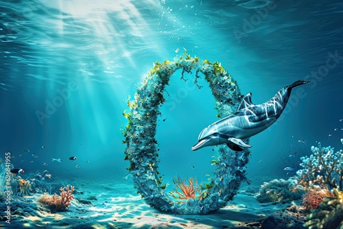 letter O with dolphin underwater animal alphabet