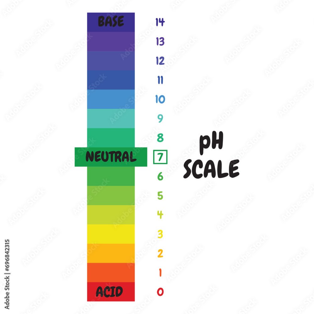 pH value scale chart for acid and alkaline solutions, acid-base balance ...