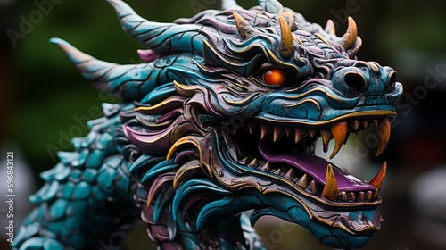 Close up of vibrant dragon scales and intricate details, showcasing chinese new year craftsmanship