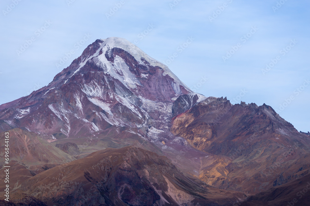 view of Mount Kazbek in the Caucasus mountains