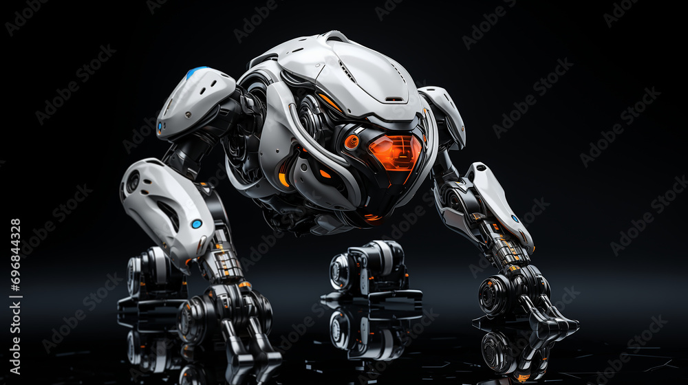 AI Robot Against Dark Backdrop, Sleek Futuristic Design AI Robot Against Dark Backdrop, Sleek Futuristic Design
