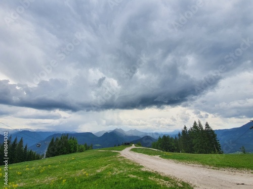 Idyllic Ötscherland: beautiful rolling hills and steep mountains. Wonderful landscape for hiking and cycling. Near famous place of pilgrimage Mariazell.  photo