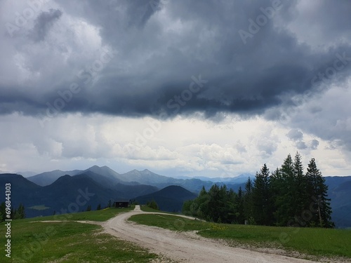 Idyllic Ötscherland: beautiful rolling hills and steep mountains. Wonderful landscape for hiking and cycling. Near famous place of pilgrimage Mariazell.  photo