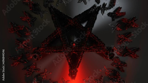 Pentagram wicca star esoteric occult spiritual and black magic symbol. Pentacle neon star amulet satanic pentagram