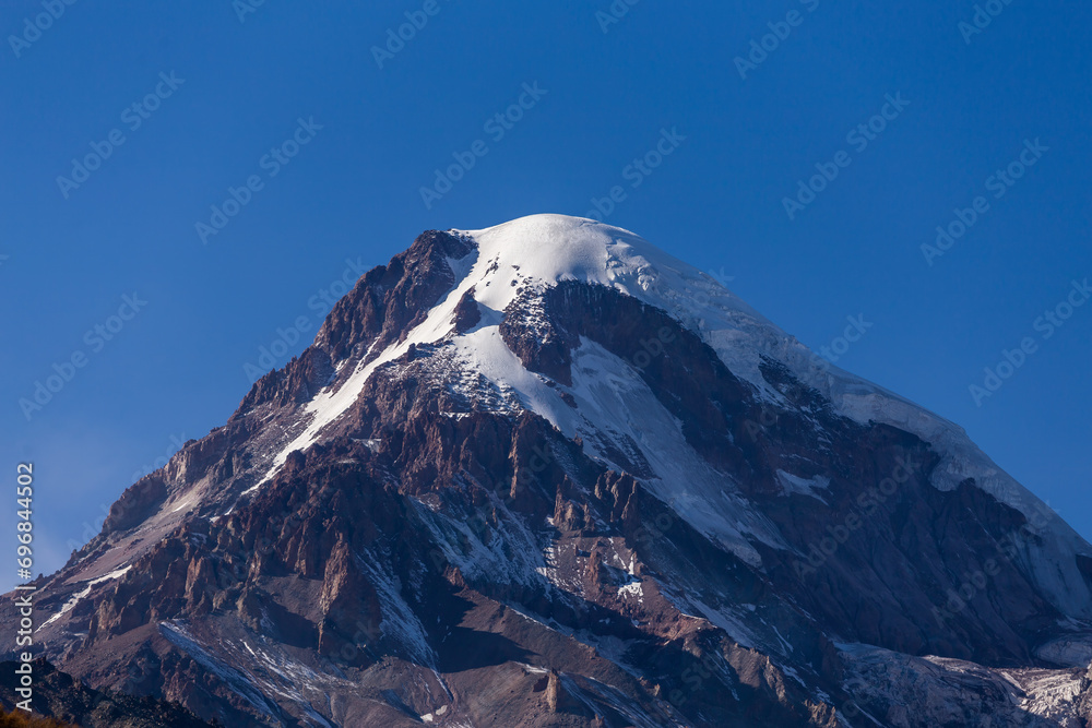 view of Mount Kazbek in the Caucasus mountains