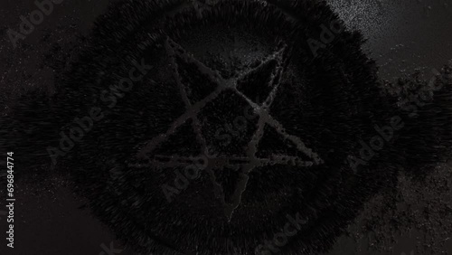Pentagram wicca star esoteric occult spiritual and black magic symbol. Pentacle neon star amulet satanic pentagram photo